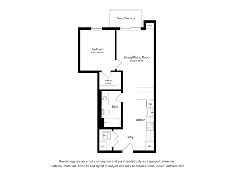 a floor plan of a unit with a bedroom and a living room